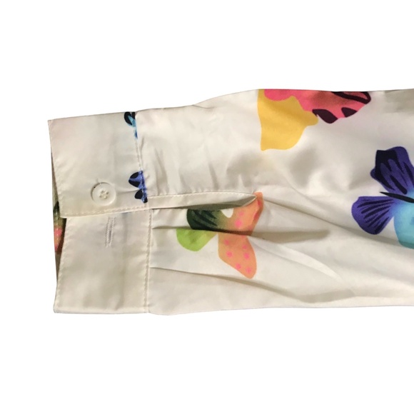 Butterfly Print Button Down Shirt | White Long Sleeve Blouse - Picture 5 of 10